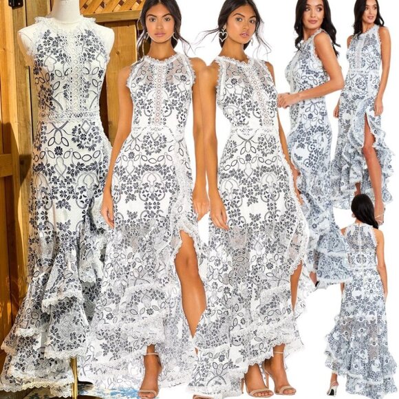 🆕 BRONX & BANCO 🧿 NWOT Santorini Fluted Hem Maxi Dress, Sz S / US 4 - Picture 1 of 17